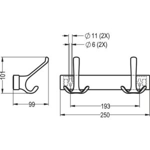 Huthakenleiste - Huthakenleiste 0822-0822 2 Hak.A.96mm LM silberf.elox.H.102mm HERMETA – Bild 3