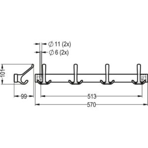 Huthakenleiste - Huthakenleiste 0822-0824 4 Hak.A.96mm LM silberf.elox.H.102mm HERMETA – Bild 3