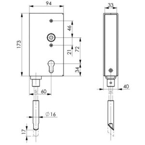 Schlosskasten - Schlosskasten 140V DIN L/R Maß A40xB94xC173mm Dornm.60mm AMF – Bild 3
