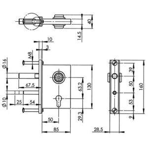 Gittertorschloss - Gittertorschloss 107 Dornm.50mm verz.AMF – Bild 3