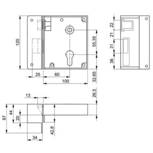 Schließkappenschloss - Schließkappenschloss 2 DIN li.PZW schwe.Ausf.einwärts Dornm.60mm AMF – Bild 3