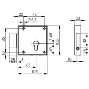 Gittertor-Riegelschloss - Gittertor-Riegelschloss 100 DIN re.PZ aufliegend 65mm AMF – Bild 3