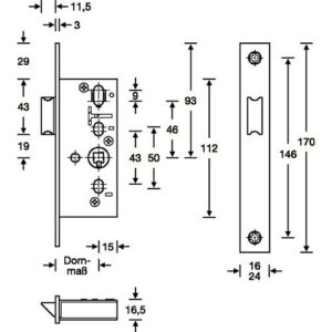 Rohrrahmen-Fallen-Einsteckschloss - RR-Fallen-Einsteckschloss 24/ 45mm DIN L/R VA ktg.SSF – Bild 3