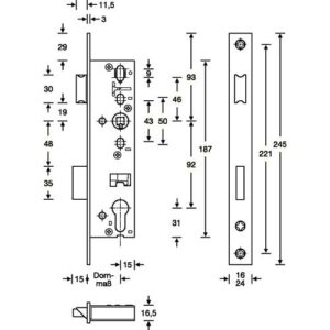 Rohrrahmen-Einsteckschloss - RR-Einsteckschl.PZW 24/25/92/8mm DIN L/R VA Riegelausschl.15mm 245mm SSF – Bild 3
