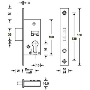Rohrrahmen-Riegel-Einsteckschloss - RR-Riegel-Einsteckschloss PZ 24/45mm DIN L/R VA ktg.Stulpl.160mm SSF – Bild 3