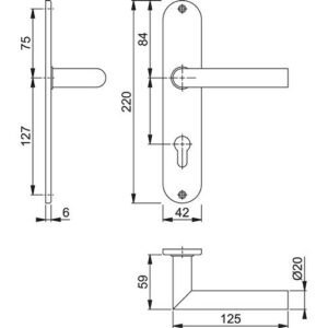 Langschildgarnitur - Langschildgarnitur Ams.E1400Z/302 VA F69 PZ 72mm HOPPE – Bild 3