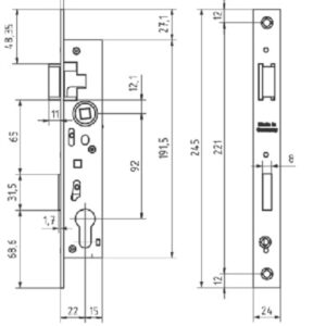 Bever Rohrrahmenschloss 1004 92 mm Abstand  - 18 - 45 mm Dorn bündig und 5 mm vorstehend – Bild 3