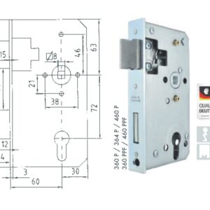 Bever Gittertorschloss Gittertorschloss 30 mm Rohr/ 60 mm Dorn  - incl Kasten 360361P verzinkt – Bild 1