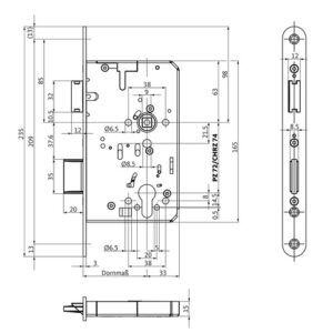 BKS Stahltürschloss Panik B DR 9 mm Vierkant F & R - 65 Dorn, 20 mm Stulp rund, Niro – Bild 2