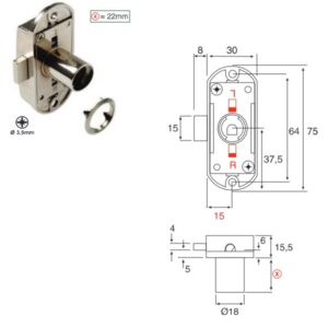 Drehstangenschloss BMB 25mm Dorn Zyl Länge 22 mm - rechts oder links verwendbar – Bild 1