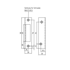 Fallenwinkelschliessblech kantig 20 x 20 x 90  - silber lackiert – Bild 1