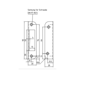 Fallenwinkelschliessblech gerundet 20 x 20 x 90  - silber lackiert – Bild 1