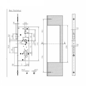 Schlosskasten KFV für Mehrfachverriegelung HS8772 - 65 mm Dorn, 72 mm Abstand  8 mm Vierkant Treppe – Bild 3