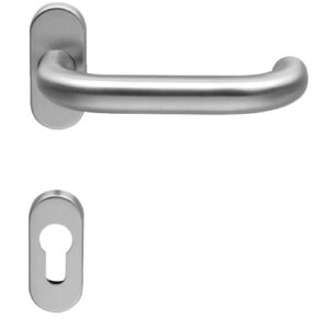 Normbau Metalltürdrücker Garnitur U Form V2A  EST 41  - inkl. PZ Rosetten oval 9 mm Vierkant Feuerschutz – Bild 1