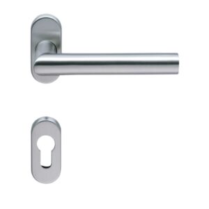 Normbau Metalltürdrücker Garnitur EST 21 - incl PZ Rosetten 8 mm Vierkant Edelstahl – Bild 1