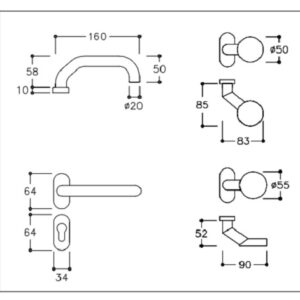 Normbau Metalltürdrücker Lochteil EST 71 - 8 mm Vierkant linkszeigend Edelstahl – Bild 2