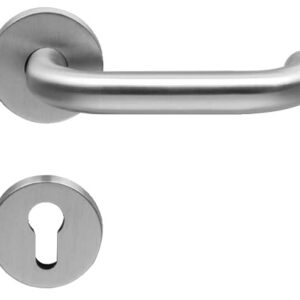 Normbau Feuerschutzwechseldrücker EST 41 U Form Edelstahl - Drücker linkszeigend mit Rosetten PZ rund – Bild 1