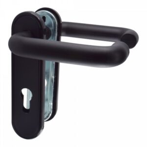 FH Drückergarnitur PZ Kunstoff schwarz Schild rund - mit Kurzschild – Bild 1