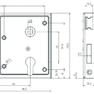 Bever Universalkastenschloss schiessende Falle - 79 PK BB mit Kunststoffdrücker/Schild – Bild 2