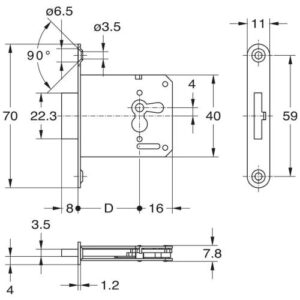 Einsteckriegelschloss Junie 1732 IC Schliessung - Stulp 70 x 11 mm Schlüsselsitz mittig – Bild 2