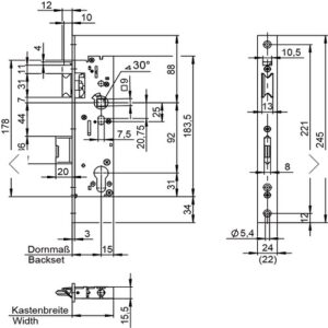 Wilka Panik Rohrrahmenschloss  7667 selbstverriegelnd - 30 mm Dorn Panik E Stulp 24 x 350 mm flach Edelstahl – Bild 2