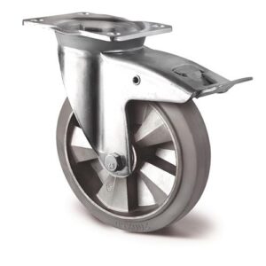 TECWERK Schwerlastlenkrolle - Rad- 200 mm Tragf?higkeit 500 kg Totalfeststeller Elastikgummi – Bild 1
