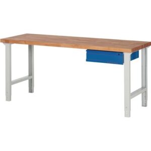 TECWERK Werkbank - B2000xT700xH790-1140mm Buche massiv lichtgrau / enzianblau – Bild 1