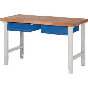 TECWERK Werkbank - B1500xT700xH790-1140mm Buche massiv lichtgrau / enzianblau – Bild 1