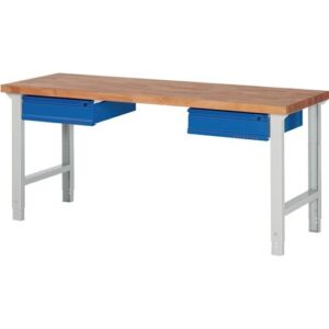 TECWERK Werkbank - B2000xT700xH790-1140mm Buche massiv lichtgrau / enzianblau – Bild 1