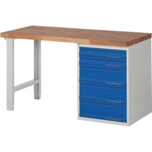 TECWERK Werkbank - B1500xT700xH840mm Buche massiv lichtgrau / enzianblau – Bild 1