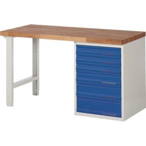 TECWERK Werkbank - B1500xT700xH840mm Buche lichtgrau / enzianblau – Bild 1