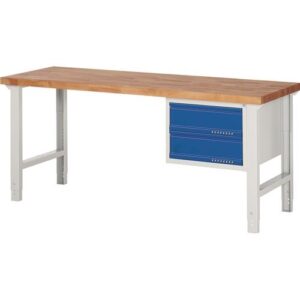 TECWERK Werkbank - B2000xT700xH790-1140mm Buche lichtgrau / enzianblau – Bild 1