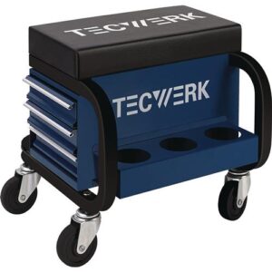 TECWERK Werkstattrollsitz - mit Rollen und Ablage Kunstlederpolster blau/schwarz – Bild 1