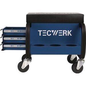 TECWERK Werkstattrollsitz - mit Rollen und Ablage Kunstlederpolster blau/schwarz – Bild 3