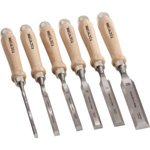 TECWERK Stechbeitel-Satz - 6,10,12,16,20,26 mm Weiÿbuchenheft Ulmer Form – Bild 1