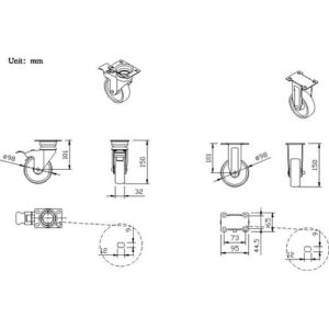 TECWERK Rollen-Satz - 4-teilig 4 Rollen, 2x fix + 2x schwenkbare Rollen – Bild 3