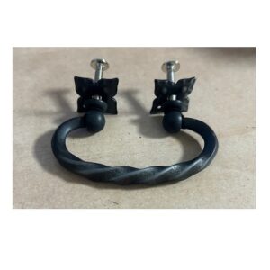 Möbelgriff Hängeform geschmiedet  - Lochabstand ca. 40 mm mit Rosetten Griff 75 mm – Bild 1