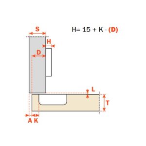 Salice Topfscharnier 110 Grad Clip - Eckanschlag K 0 mit zum einpressen T52 mm – Bild 2
