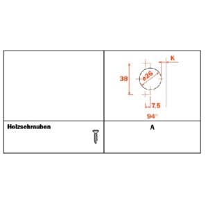 Salice Topfscharnier Mini 94 Grad  - Mittelanschlag K 9 mit Feder zum schrauben – Bild 3