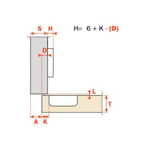 Salice Topfscharnier 105 Grad Clip für dünne Türen - Mittelanschlag K9 mit Feder zum schrauben T48 – Bild 2