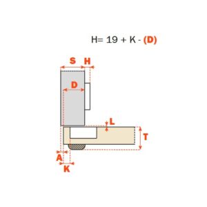 Salice Topfscharnier für Profiltüren 94° mit Feder - Eckanschlag KR 0 Topf 40 zum anschrauben – Bild 2