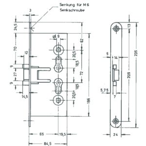 BMH Feuerschutztür Einsteckschloss 1739 - 65 mm Dorn, 72 mm Abstand, Stulp 24 mm, Vierkant 9 mm RE / LI verwendbar – Bild 2