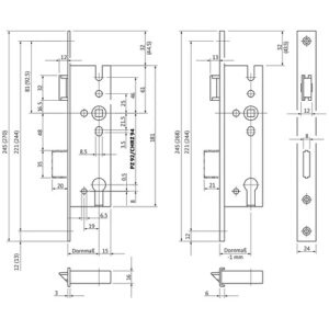 BKS Rohrrahmen Einsteckschloss B 1311 T 30 - 24/35/92/9mm DIN re.VA 270mm BKS Flachstulp – Bild 3