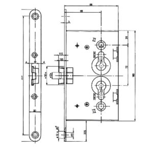BMH Sickentürschloss Einsteckschloss 1759 - 65 mm Dorn, 72 mm Abstand, Stulp 20 mm, Vierkant 8 mm – Bild 2