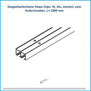 Hawa Doppellaufschiene Hawa Clipo 16 - Alu, eloxiert, zum Aufschrauben, L= 2500 mm – Bild 1