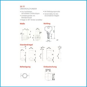 Burg Wächter Hebelzylinder mit 3 Riegel - ZS 77 verschiedenschliessend Lochbild 16,2 x 13,2 mm – Bild 3