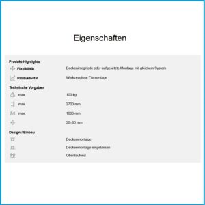Hawa Garnitur Porta 100 HM - 100 HM, minimale Einbauhöhe, mit Laufschiene, Alu elox., L= 2000rta – Bild 2