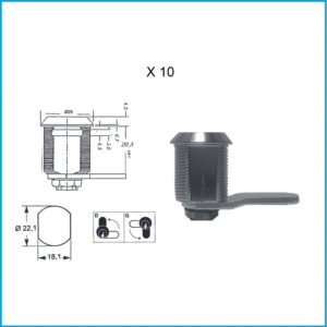 Euro Locks Hebelzylinder  - X 10 verschiedenschliessend Lochbild 22,1 x 18,1 mm – Bild 1