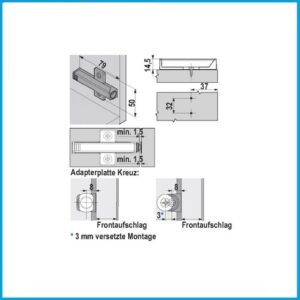 Blum Adapterplatte für Tip On lang Kreuz platin grau  - lang Kreuz platin grau 956A1501 – Bild 3